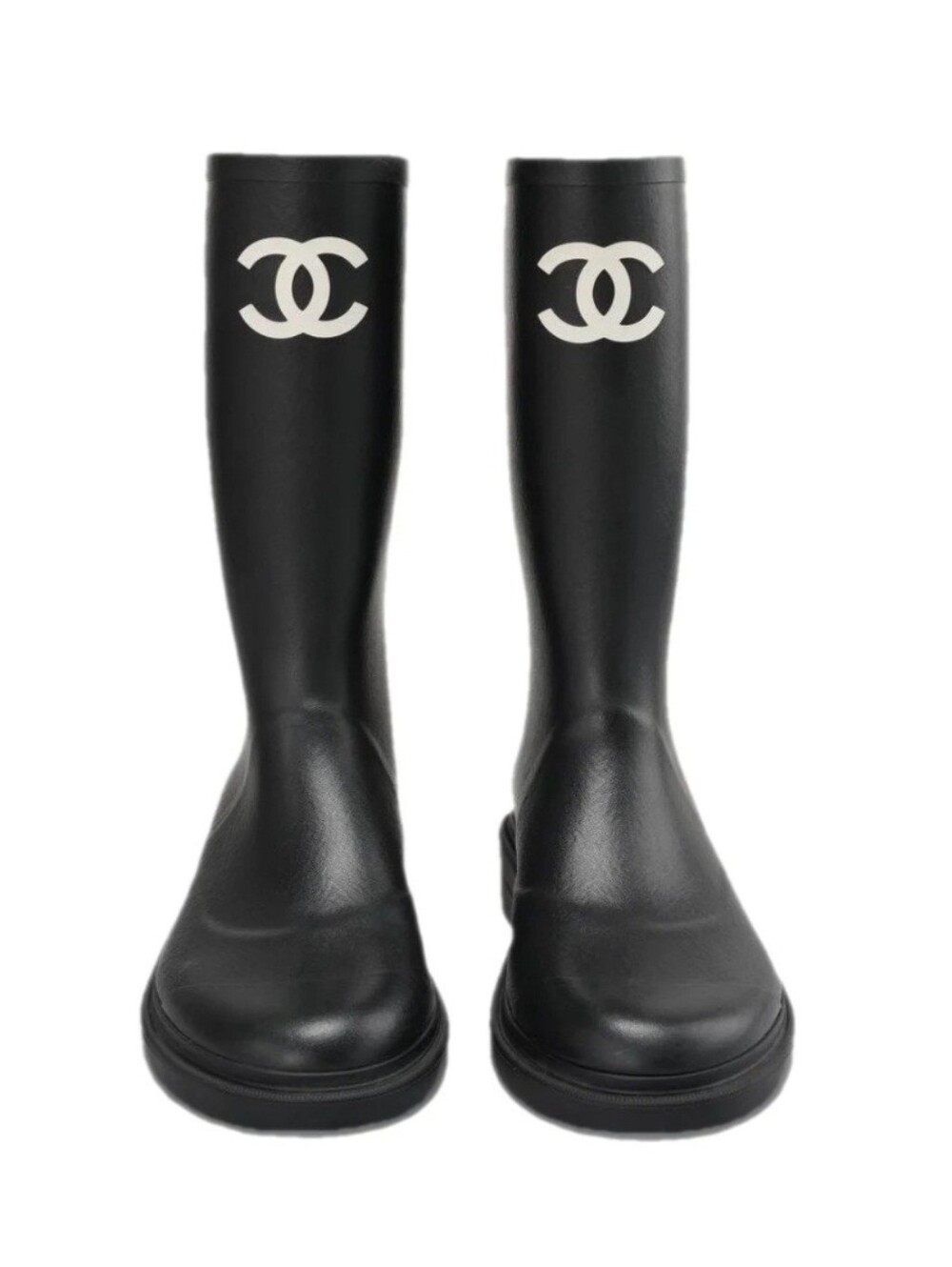 Black Knee-High Rain Boots with White CC Logo